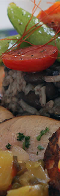 Chicken and rice with mage tout: sample lunch dish.